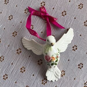 Royal Albert White Bird with Floral Design and Pink Ribbon